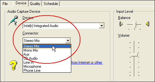 record streaming audio from internet or other media player: the Intel(r) Integrated Audio shows Mono Mix and Stereo Mix