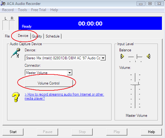 ACA Audio Recorder: Record audio on Widnows Vista