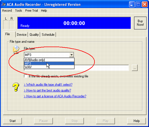 MP3, AVI, WAV,  Which audio file type shall I select? -  ACA  Audio Recorder