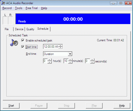 ACA Audio Recorder screenshots:  Schedule Setting